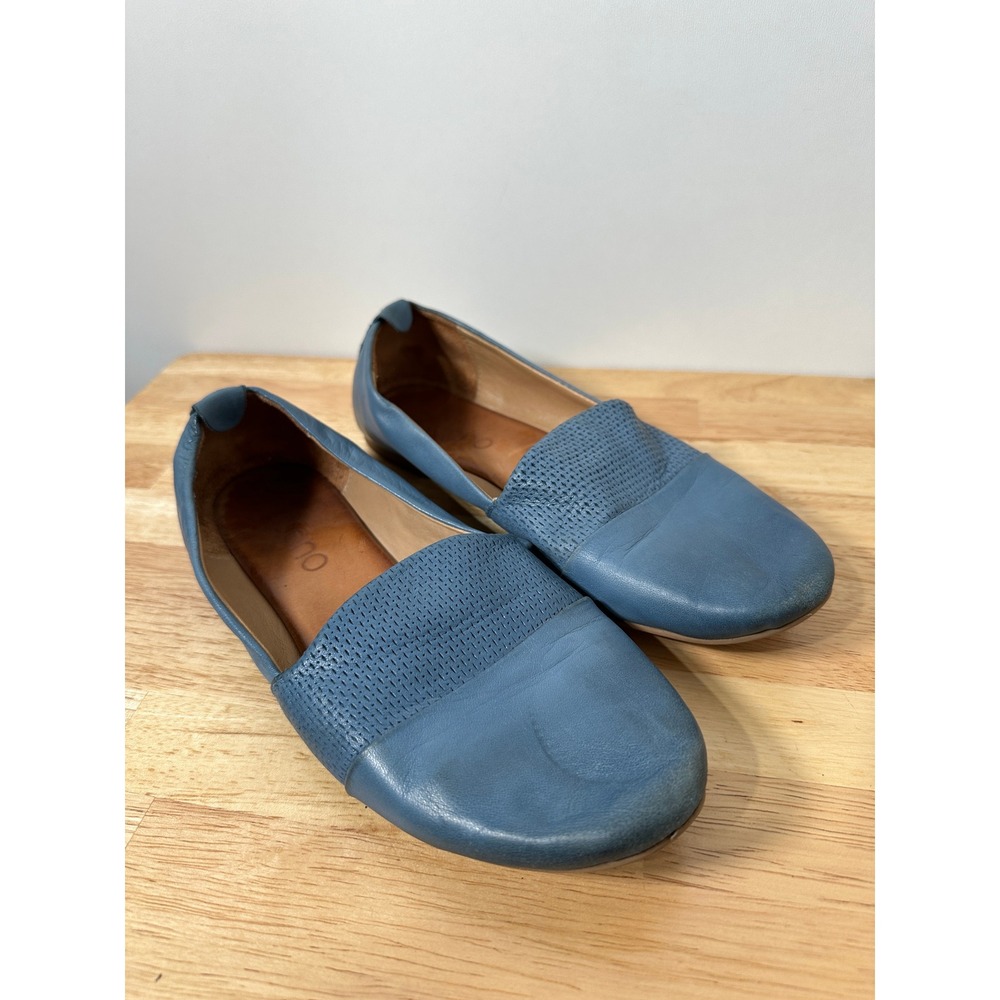 Bueno Blue Perforated Leather Slip On Flat Loafers Casual Comfort 39
